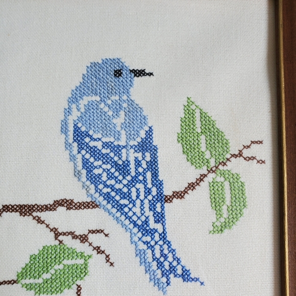 framed‎ bluebird cross stitch wall decor - Picture 3 of 5